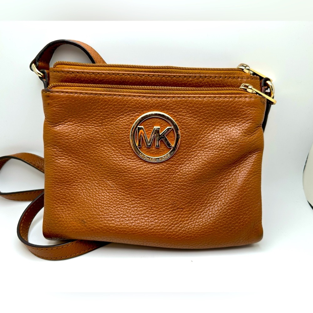 Michael Kors Honey Brown Pebbled Leather Crossbody Bag